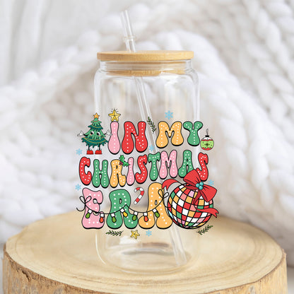 In My Christmas Era design on a 16 oz glass tumbler