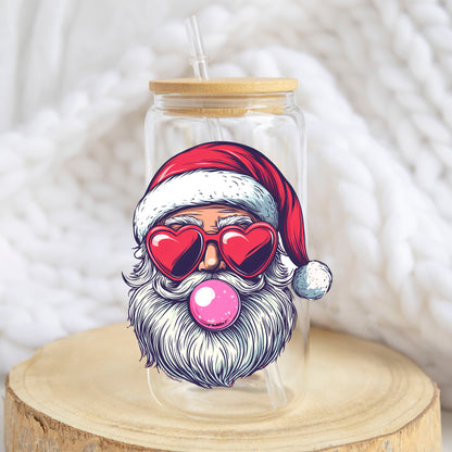 Retro Santa Bubblegum design on a 16 oz glass tumbler