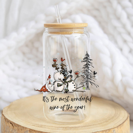 Most Wonderful Wine of the Year design on a 16 oz glass tumbler
