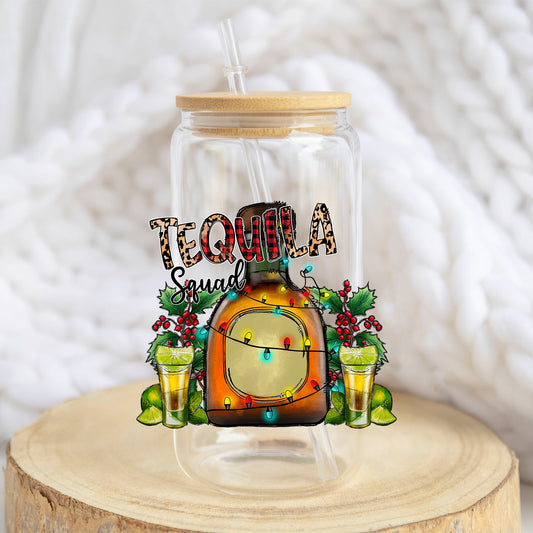 Christmas Tequila Squad design on a 16 oz glass tumbler