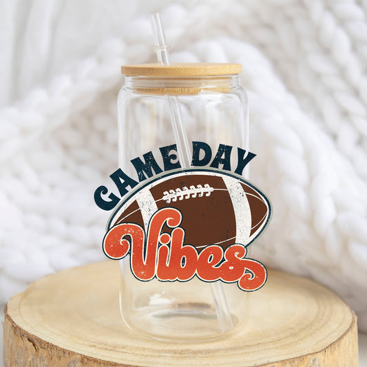 Football Game Day Vibes design on a 16 oz glass tumbler