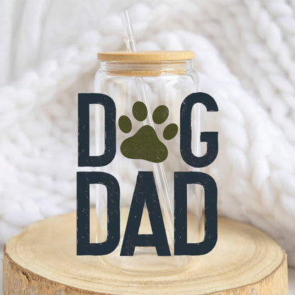 Dog Dad design on a 16 oz glass tumbler