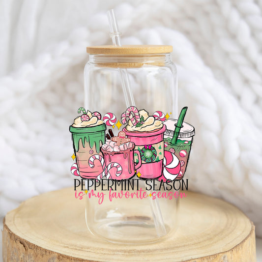 Peppermint Is My Favorite Season design on a 16 oz glass tumbler