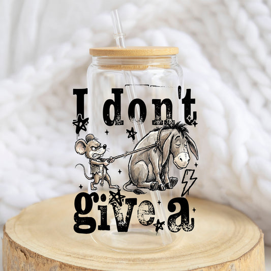 I Don't Give a Rat's A*s design on a 16 oz glass tumbler