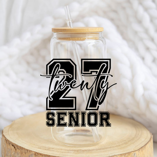 2027 Senior design on a 16 oz glass tumbler