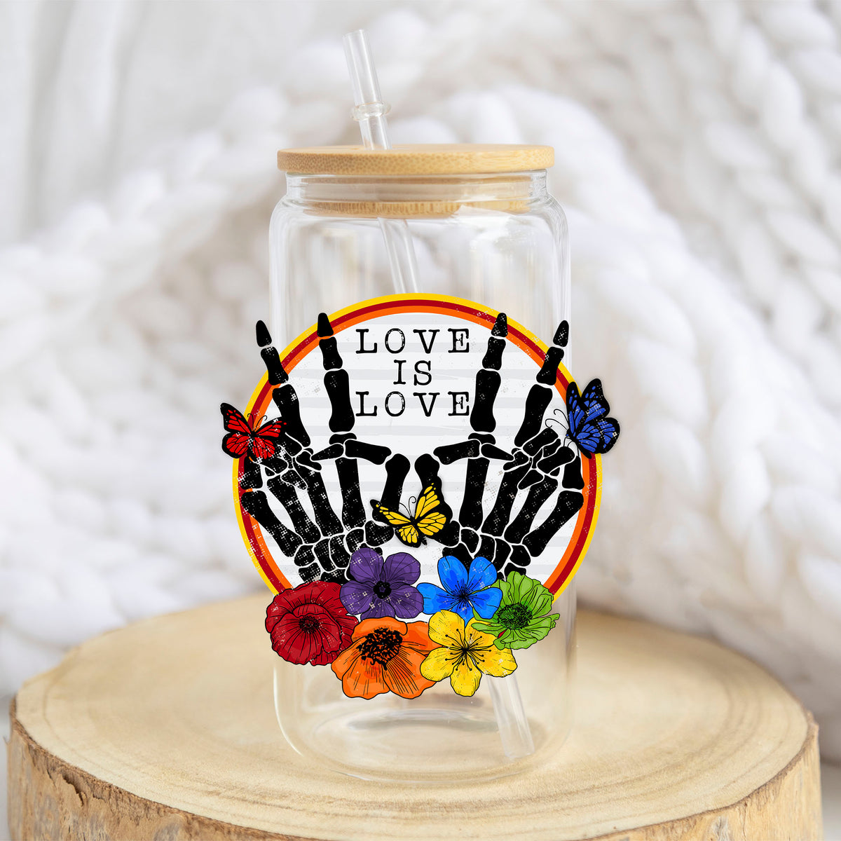 Love Is Love design on a 16 oz glass tumbler