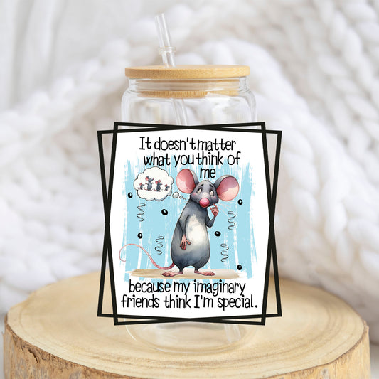My Imaginary Friends Think I'm Special design on a 16 oz glass tumbler