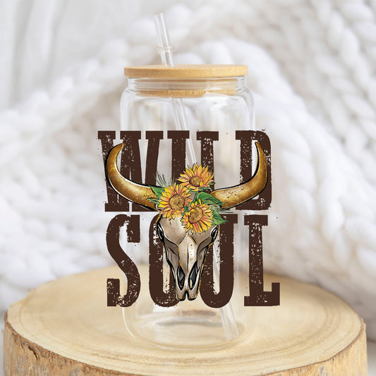 Wild Soul design on a 16 oz glass tumbler