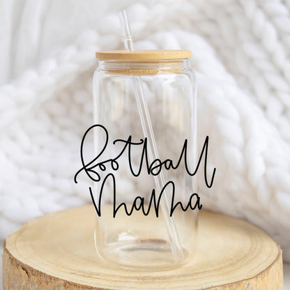 Football Mama design on a 16 oz glass tumbler