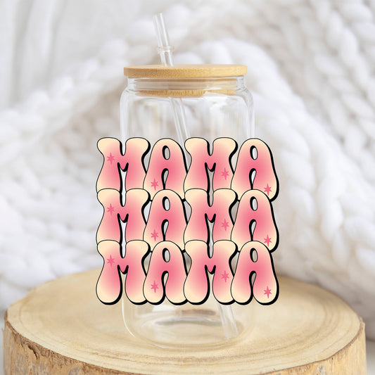 Mama Triple Retro design on a 16 oz glass tumbler