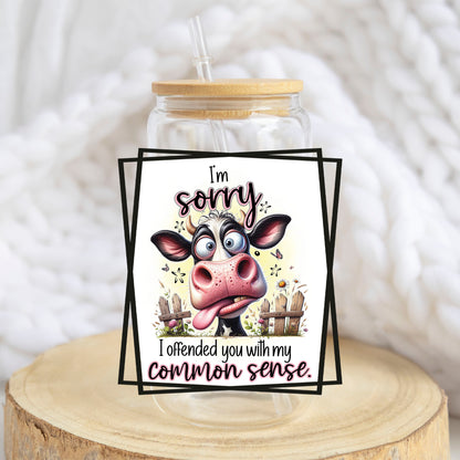 I'm Sorry I Offended You With My Common Sense design on a 16 oz glass tumbler