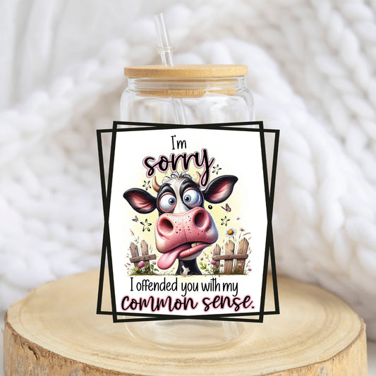I'm Sorry I Offended You With My Common Sense design on a 16 oz glass tumbler