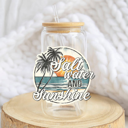 Salt Water and Sunshine Sunset design on a 16 oz glass tumbler