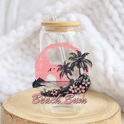 Beach Bum design on a 16 oz glass tumbler