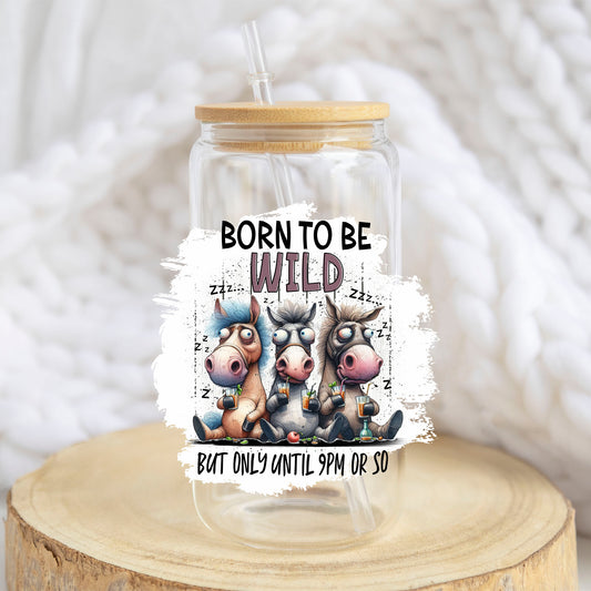 Born to Be Wild Cows design on a 16 oz glass tumbler