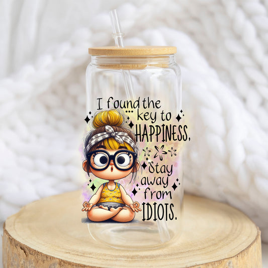 I Found the Key to Happiness design on a 16 oz glass tumbler