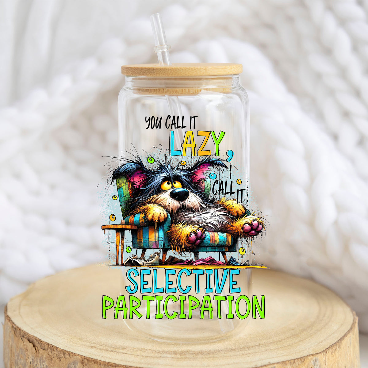 Selective Participation design on a 16 oz glass tumbler