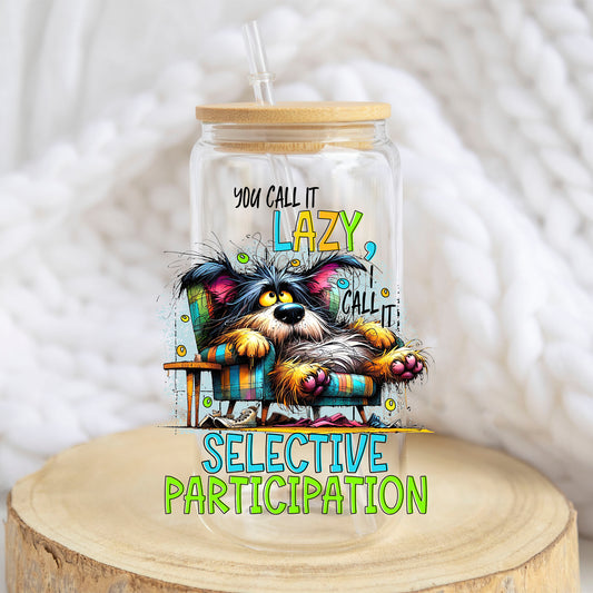 Selective Participation design on a 16 oz glass tumbler