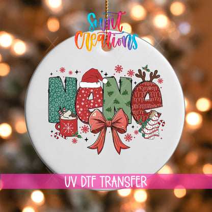 Nene grandma name UV DTF transfer on a white ornament with a pink UV DTF Transfer banner