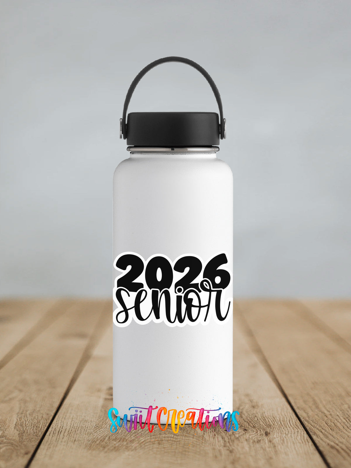 2026 Senior sticker on a white insulated water bottle