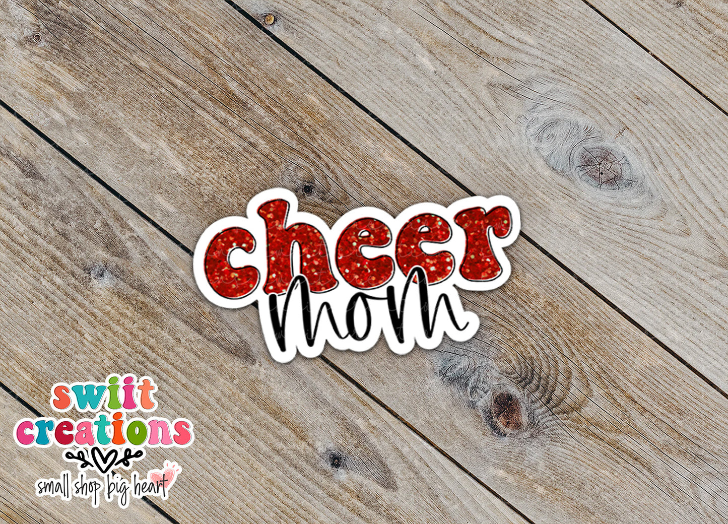 Cheer Mom Red Glitter Waterproof Sticker SS740
