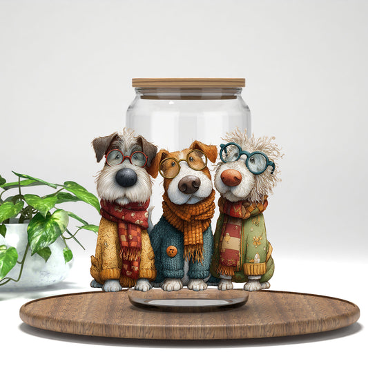 Cozy Dogs UV DTF transfer on a clear glass can