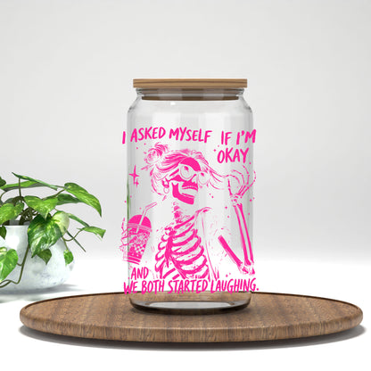 I Asked Myself If I'm Okay UV DTF transfer on a clear glass can