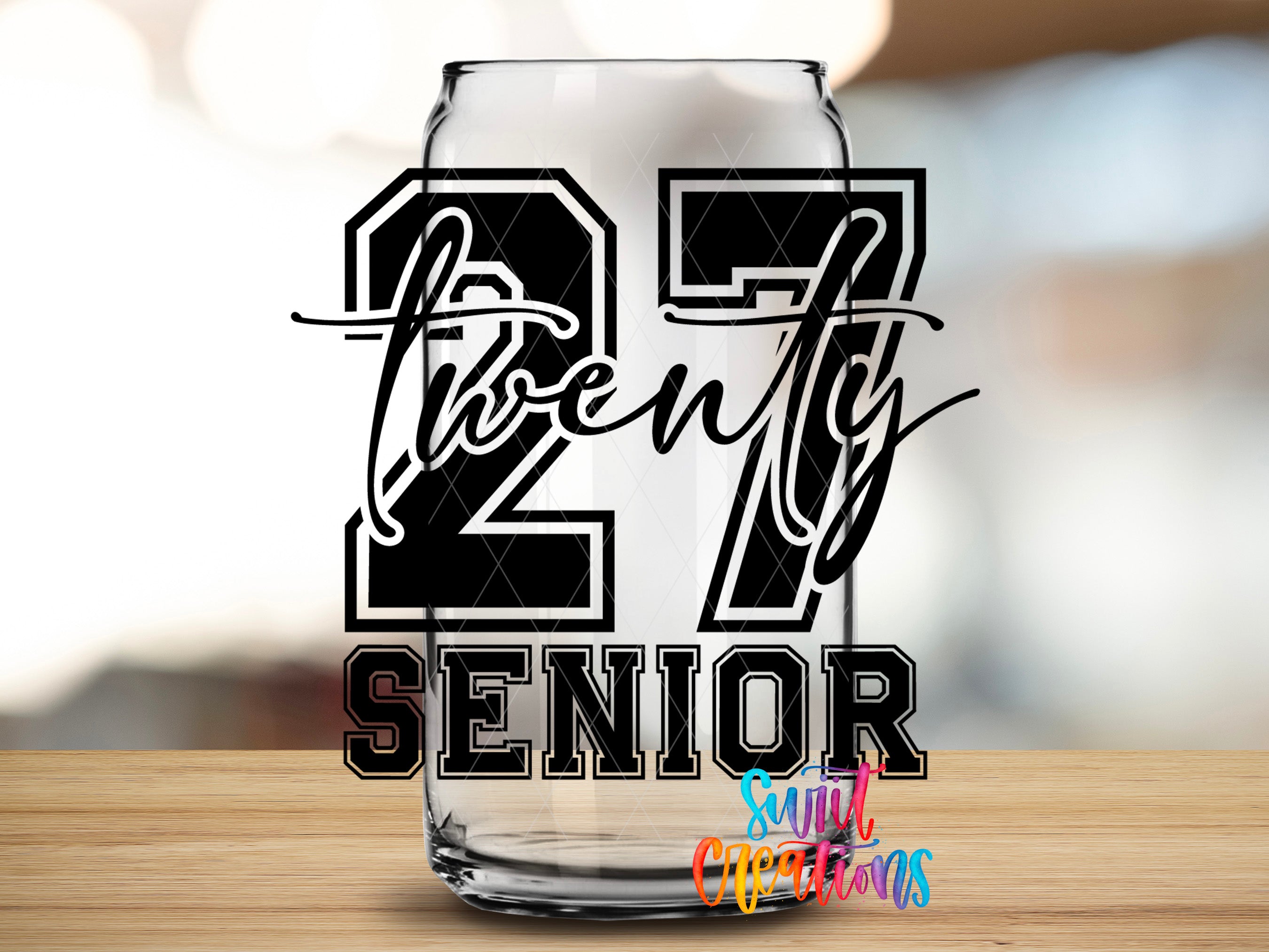 2027 Senior UV DTF transfer clear glass cup mockup