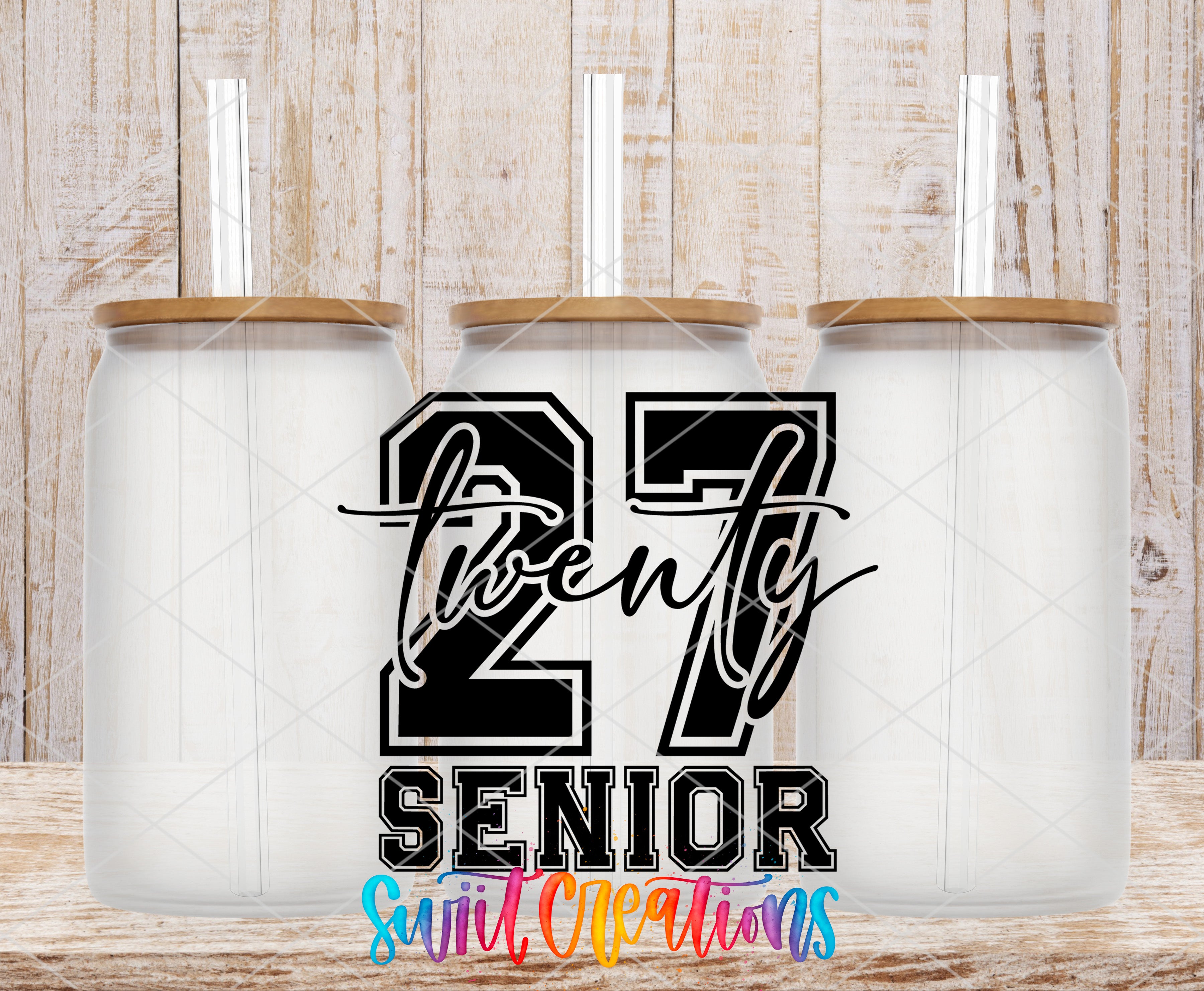 2027 Senior UV DTF transfer glass tumbler set mockup