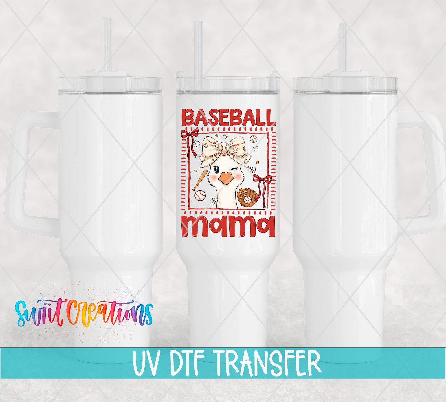 Baseball Mama Goose UV DTF transfer 40oz tumbler mockup