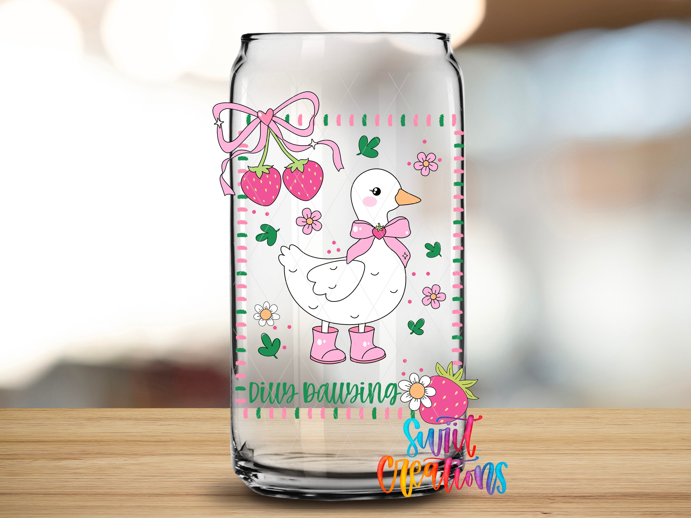 Dilly Dallying UV DTF transfer clear glass cup mockup
