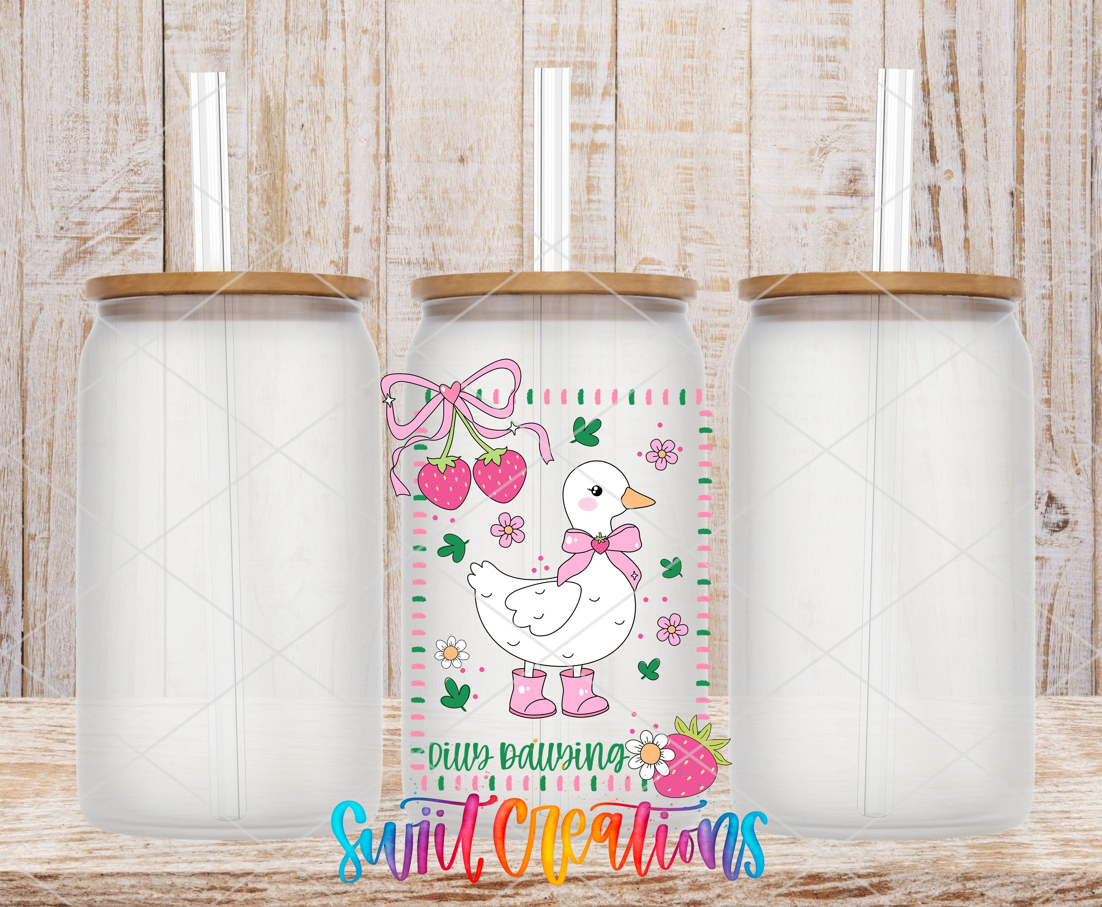 Dilly Dallying UV DTF transfer glass tumbler set mockup