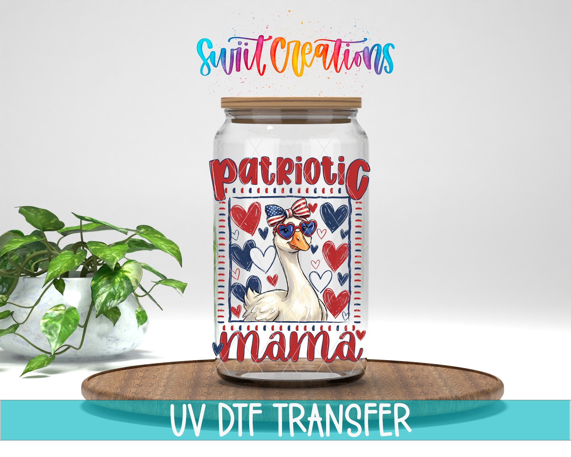 Patriotic Mama UV DTF transfer jar mockup