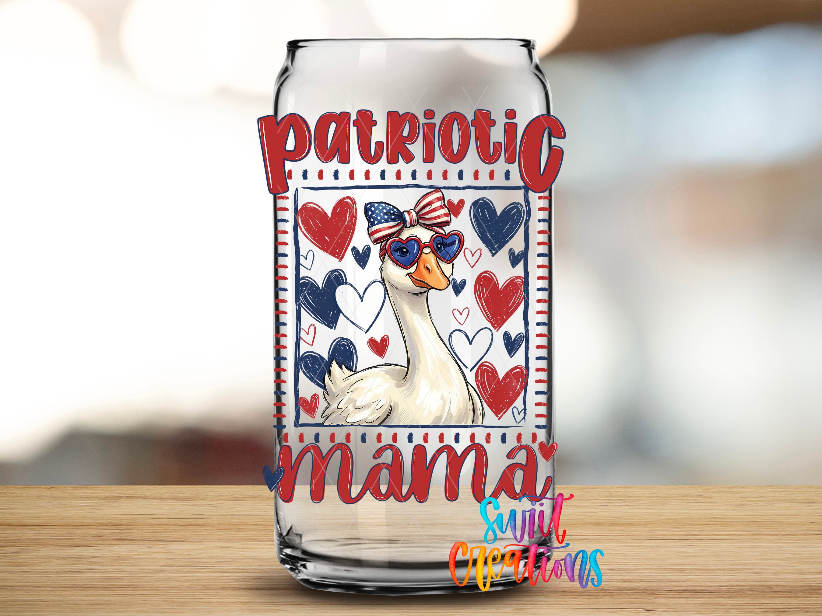 Patriotic Mama UV DTF transfer clear glass cup mockup