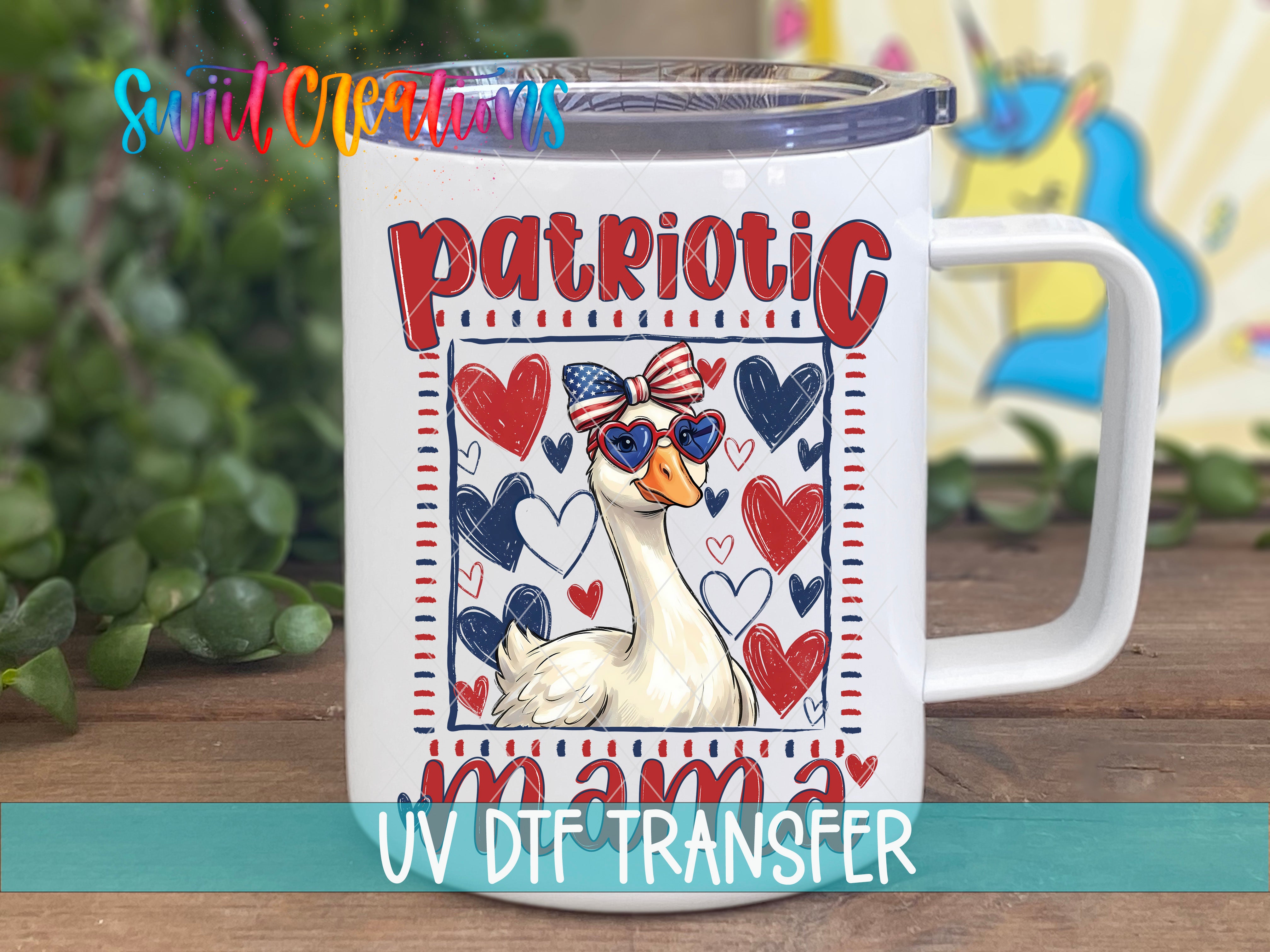 Patriotic Mama UV DTF transfer handled travel mug mockup