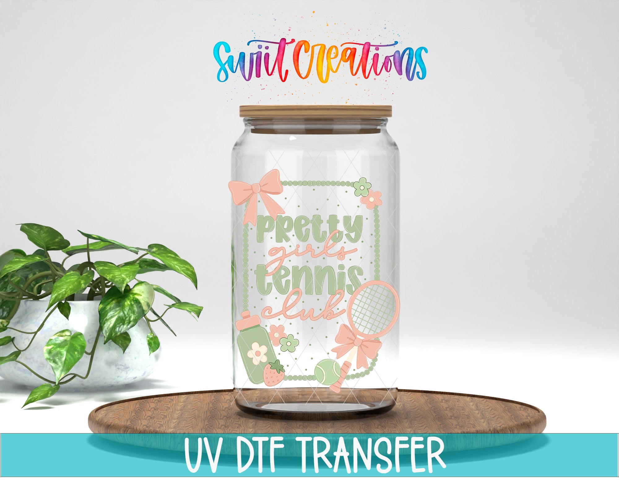 Pretty Girls Tennis Club UV DTF transfer jar mockup