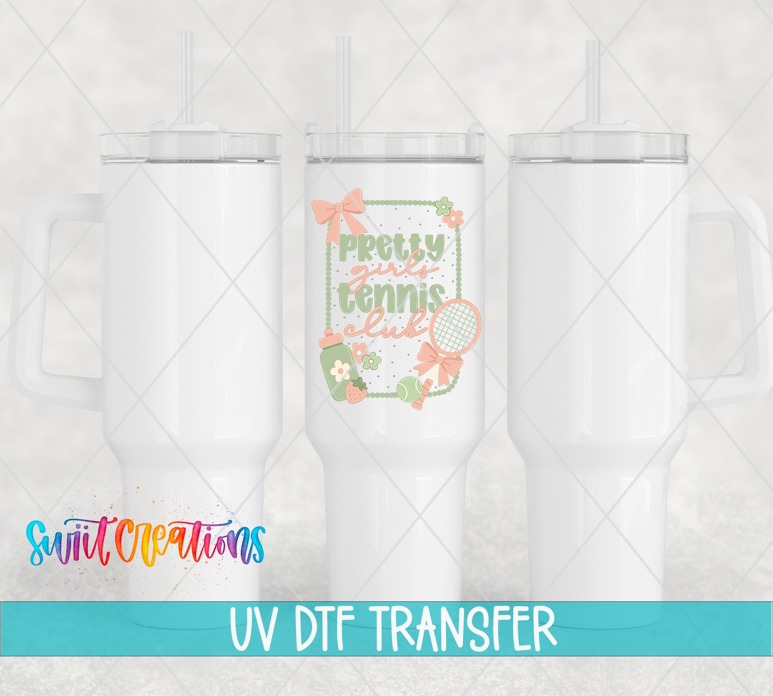 Pretty Girls Tennis Club UV DTF transfer 40oz tumbler mockup