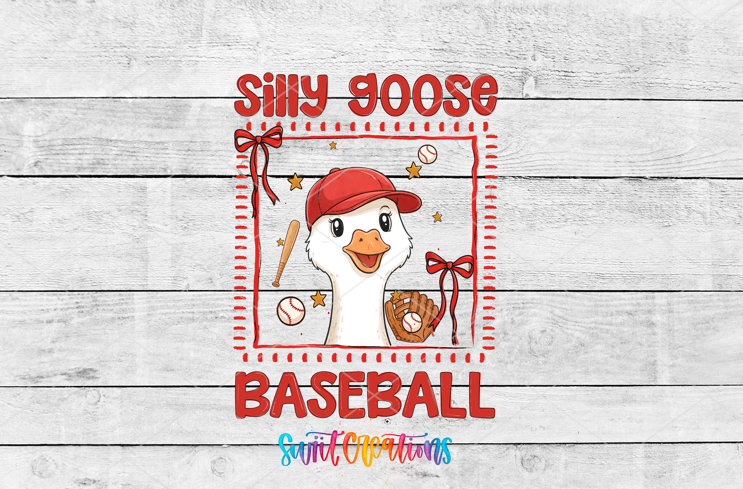 Silly Goose Baseball UV DTF transfer artwork preview on white wood