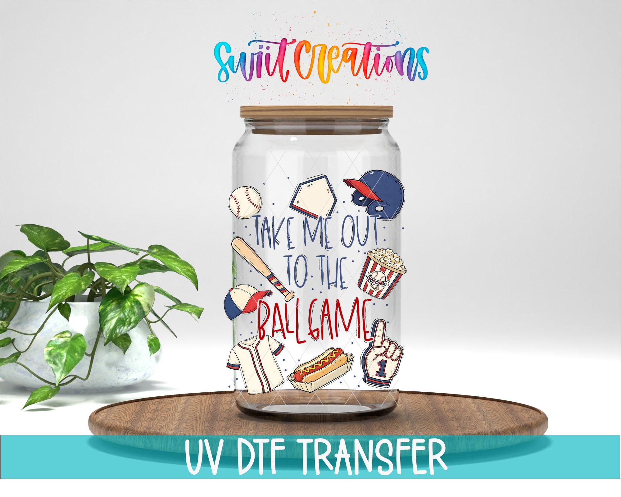 Take Me Out To the Ball Game UV DTF transfer jar mockup