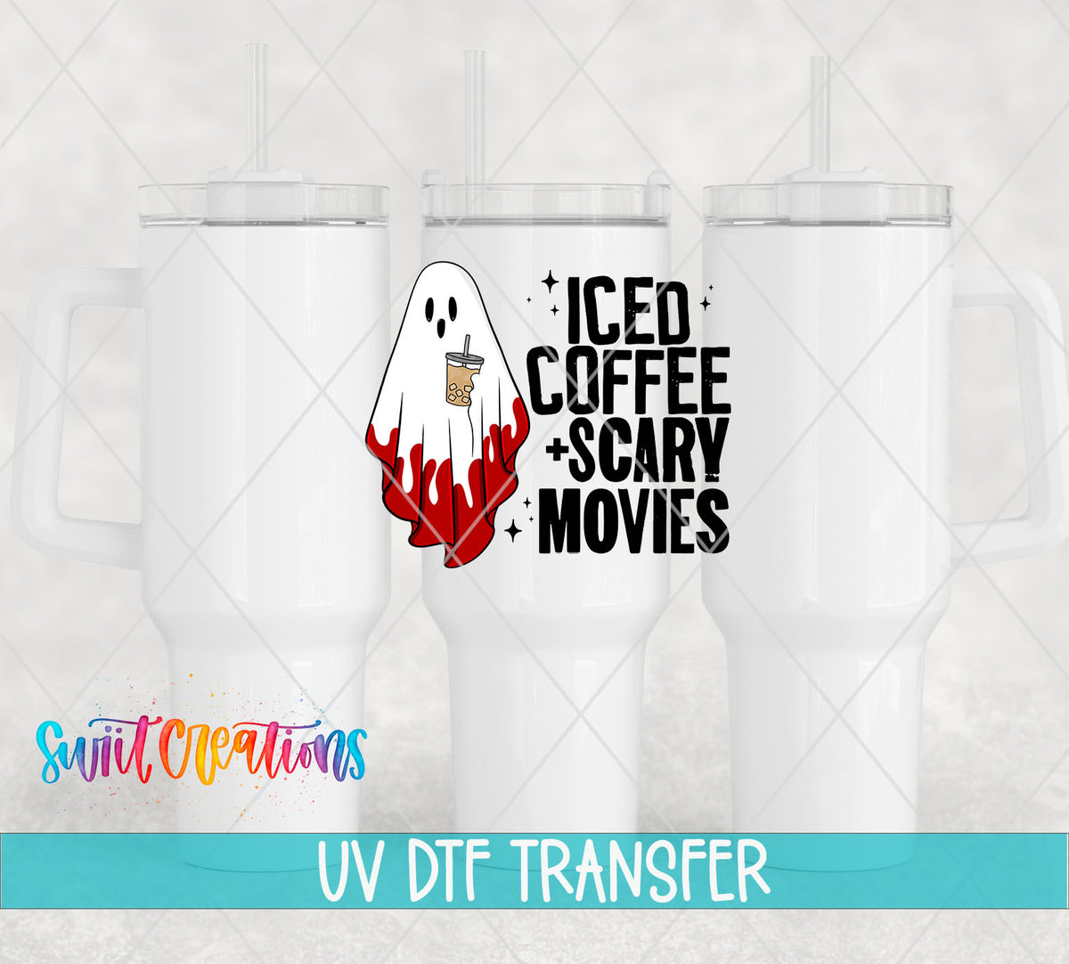 Iced Coffee and Scary Movies design on 40 oz tumbler