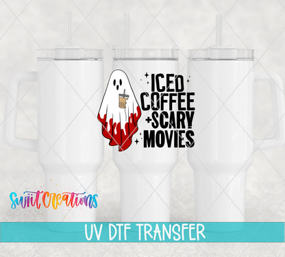 Iced Coffee and Scary Movies design on 40 oz tumbler