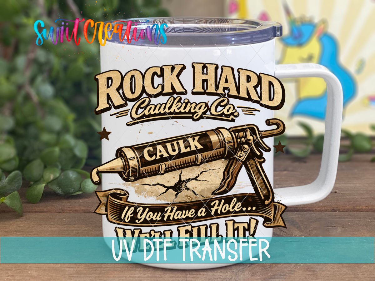 Rock Hard Caulking Co design on handled mug