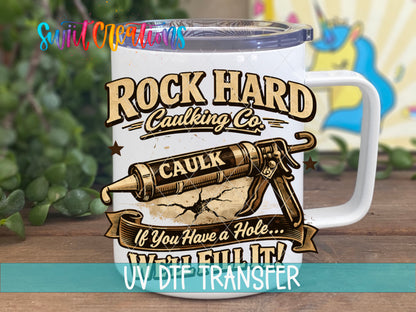 Rock Hard Caulking Co design on handled mug