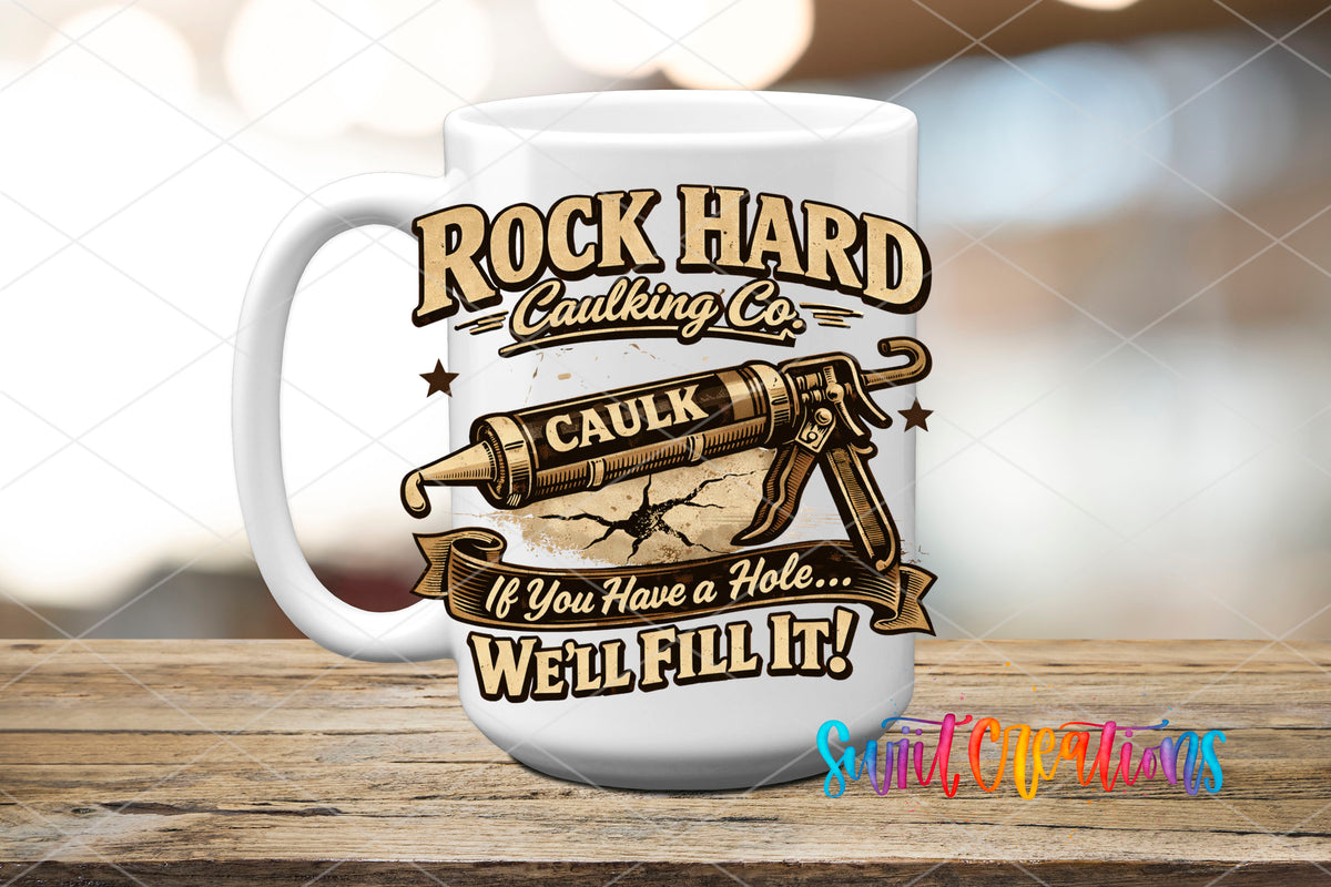 Caulk gun transfer on ceramic mug