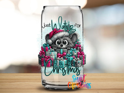 Close view of raccoon and Christmas gifts transfer
