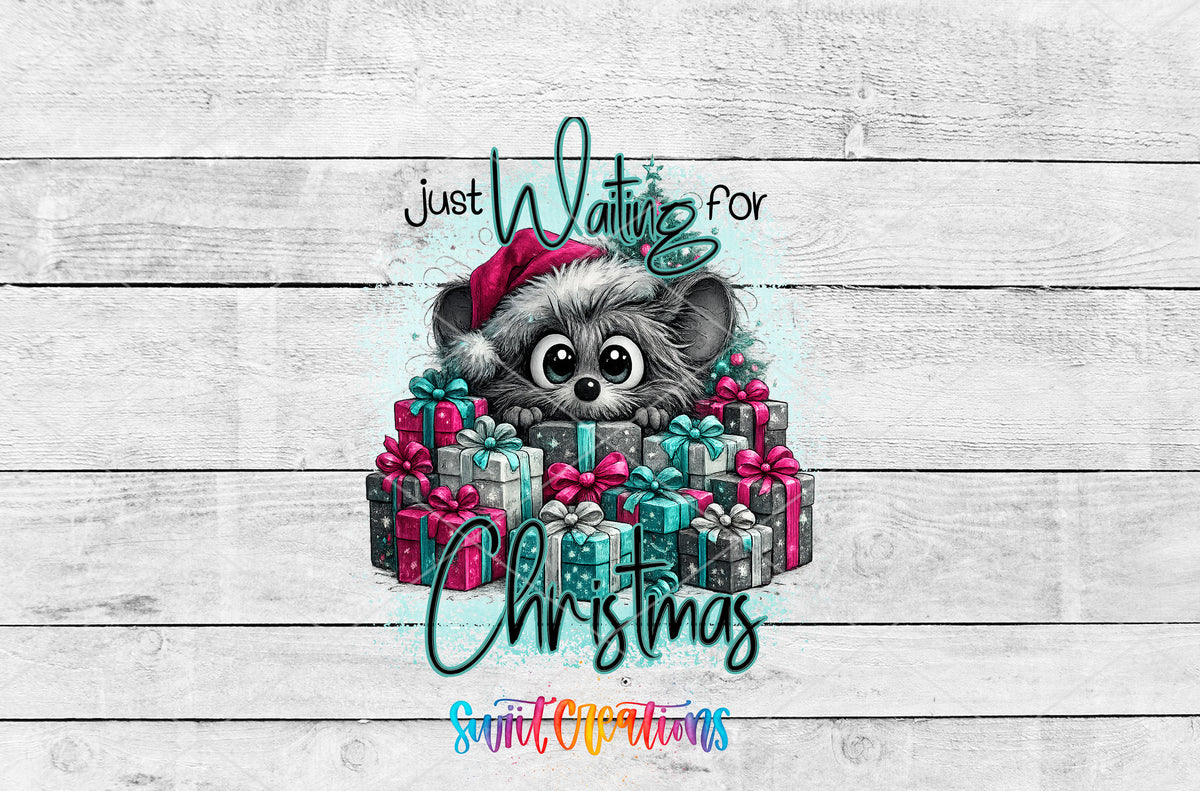 Just Waiting for Christmas raccoon artwork