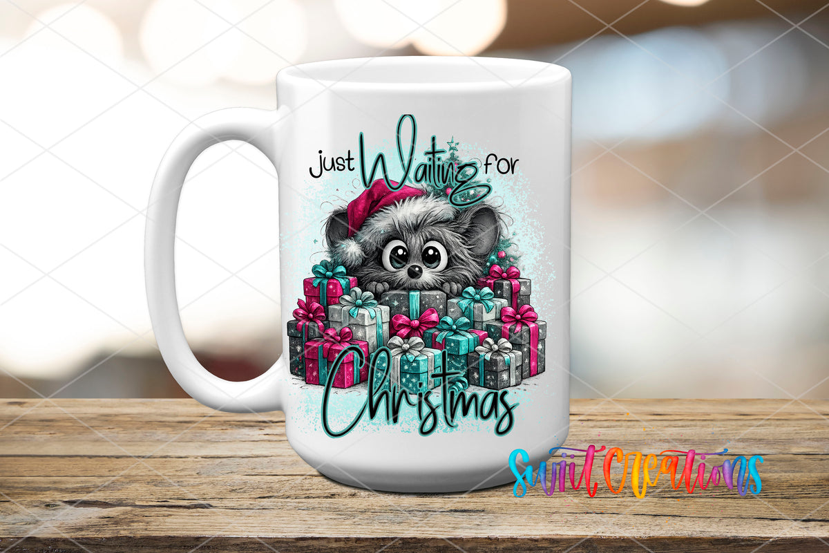 Raccoon Christmas transfer on ceramic mug