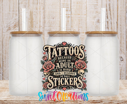 Tattoos adult stickers UV DTF transfer on frosted glass cans with bamboo lids
