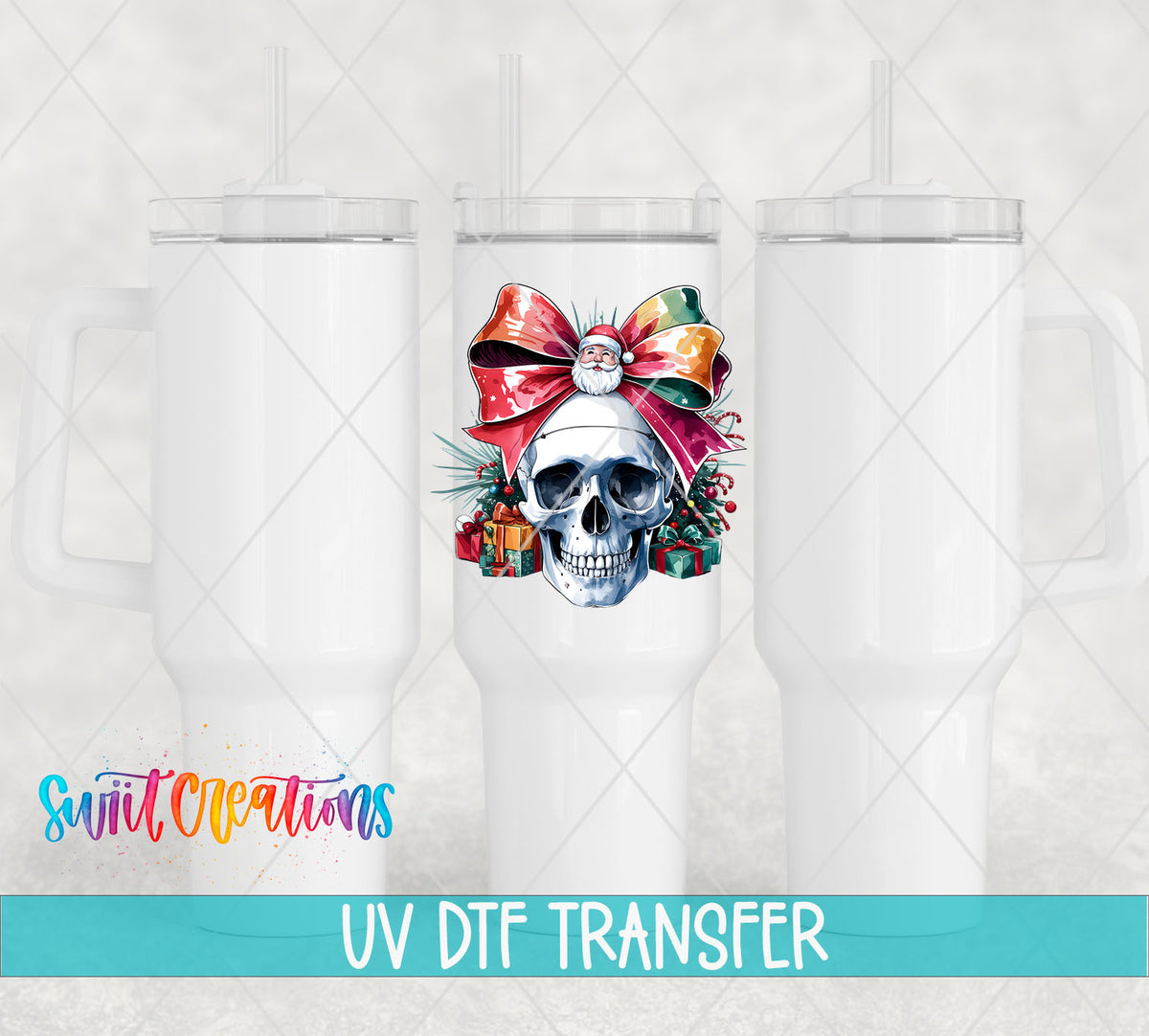 Christmas Croquette Skull UV DTF transfer on white 40 oz tumblers