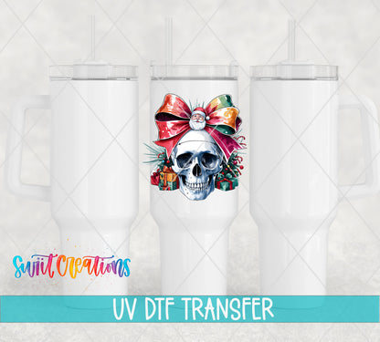 Christmas Croquette Skull UV DTF transfer on white 40 oz tumblers